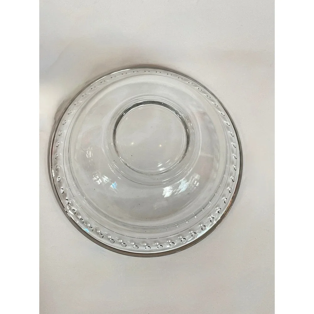Clear Glass Serving Bowl with Beaded Rim, fluted Hobnail Style 6.75